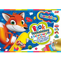 Blok techniczny szkolny A3 kolorowy + zota i srebrna kartka 10 kartek 170g BAMBINO