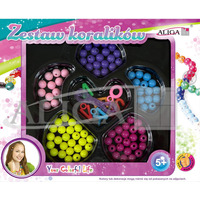 Zestaw koralikw plastikowych mix kolorw i ksztatw op. ok. 80szt.+yka 120cm. PJ-1992 ALIGA